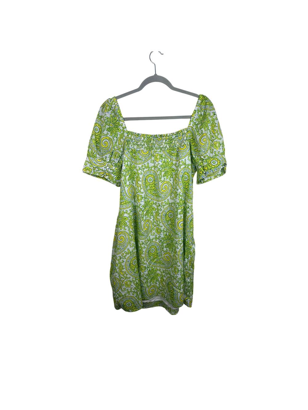 J. Crew SZ Blockprints Mini Dress Women Medium Green Paisley Excellent Smocked